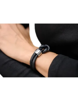 Moora Bransoleta skórzana z matowymi elementami* Bransolety