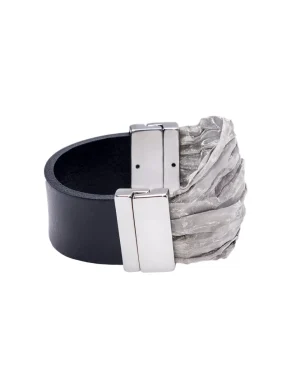 Moora Czarna bransoleta ze skóry oraz siatki stalowej* Bransolety