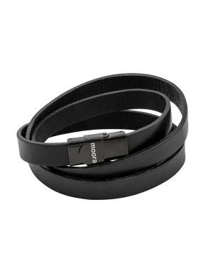 Moora Czarna bransoleta ze skóry z błyszczącą przekładką* Bransolety