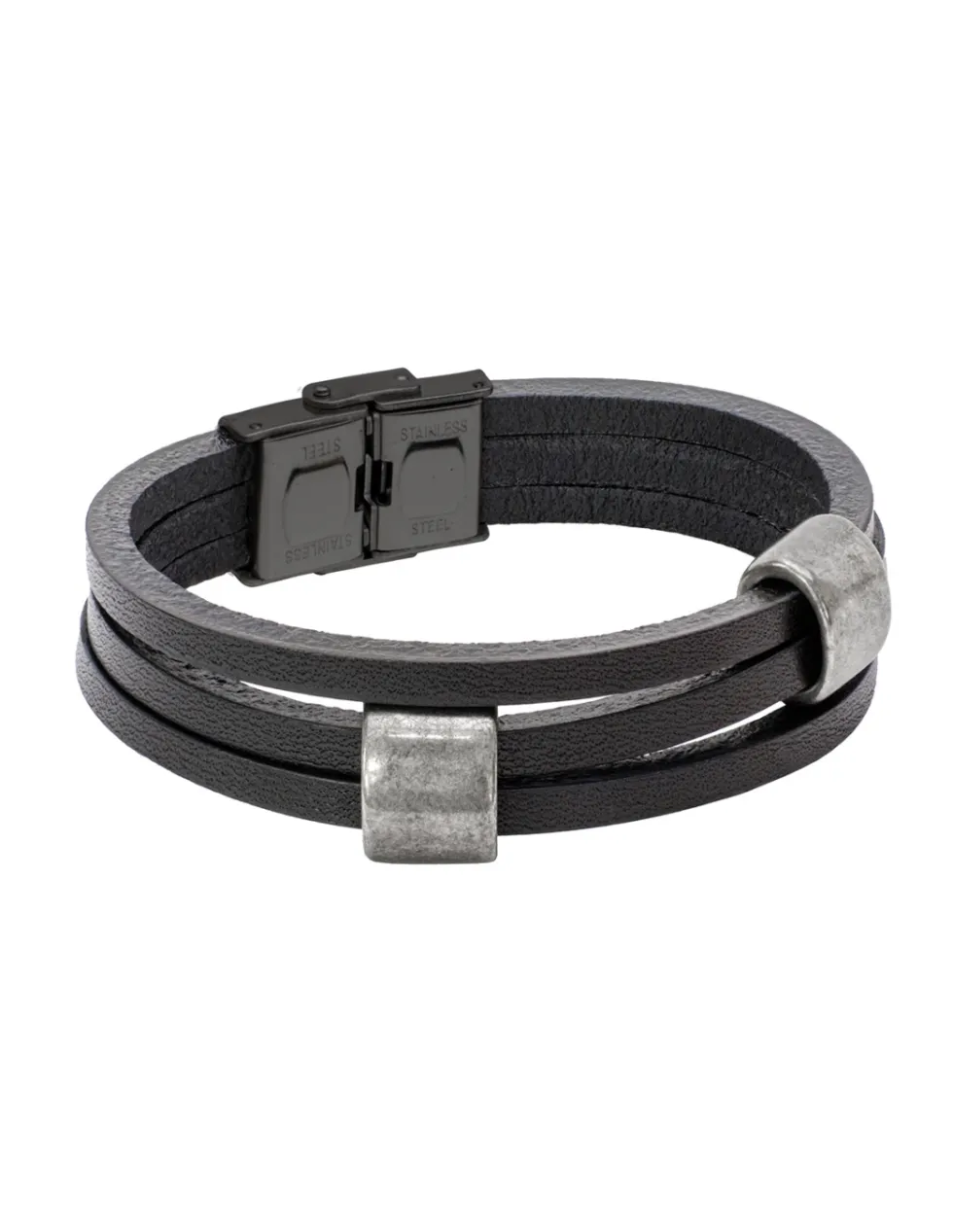 Moora Czarna bransoleta ze skóry z elementami matowymi* Bransolety