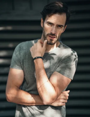 Moora Męska bransoleta skórzana z elementem stalowym* Bransoletki