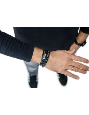 Moora Męska bransoleta skórzana z ozdobną przekładką* Bransoletki