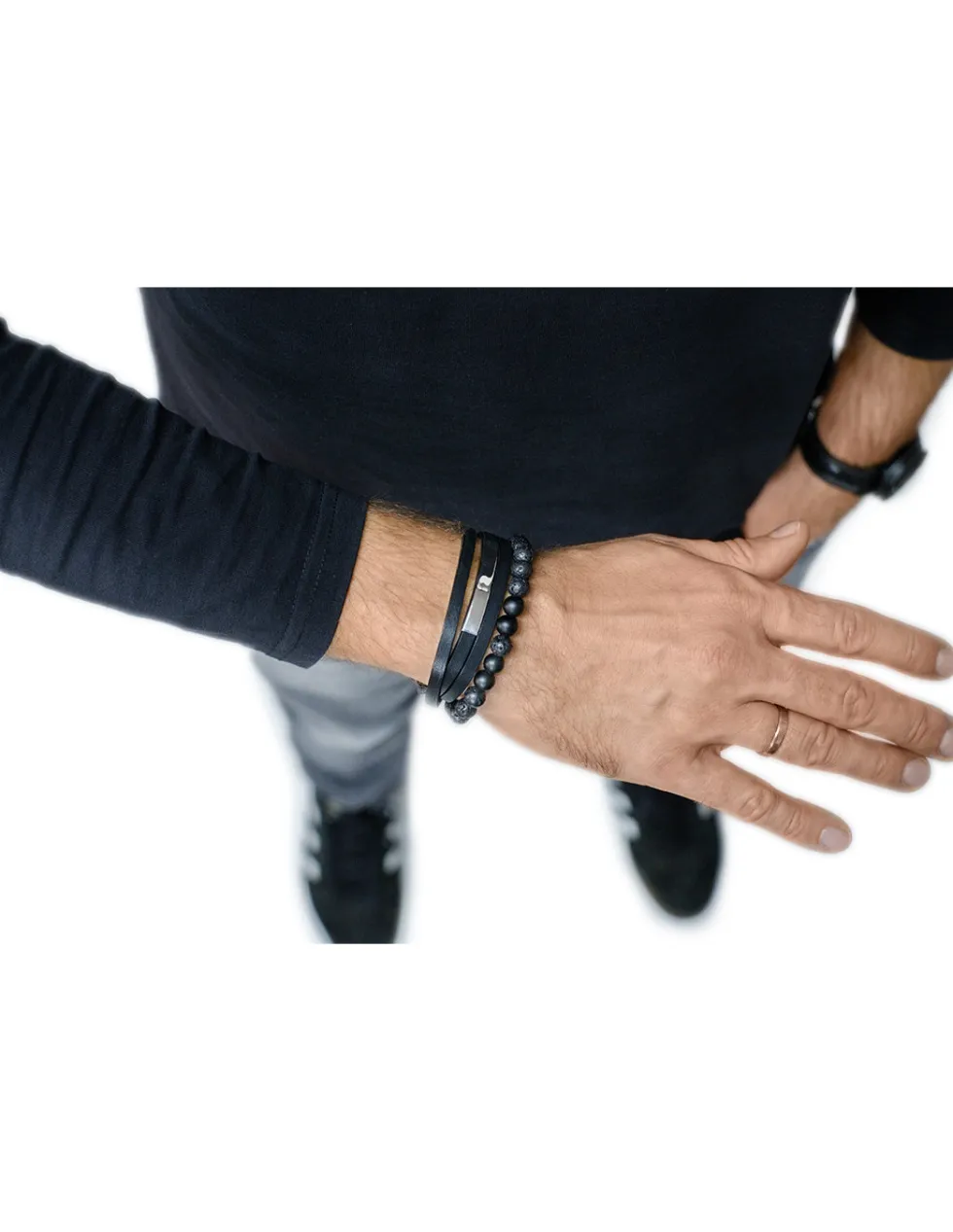 Moora Męska bransoleta skórzana z ozdobną przekładką* Bransoletki