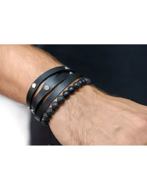 Moora Męska czarna bransoleta skórzana z napami* Bransoletki