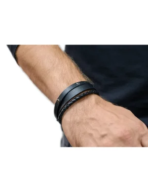 Moora Męska czarna bransoleta skórzana* Bransoletki