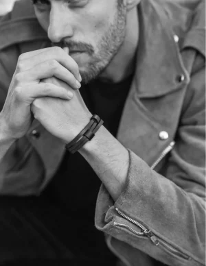 Moora Męska czarna matowa bransoleta ze skóry* Bransoletki