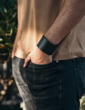 Moora Męska szeroka bransoleta ze skóry oraz stali szlachetnej* Bransoletki