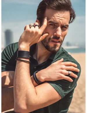 Moora Męska szeroka surowa bransoleta ze skóry oraz stali* Bransoletki