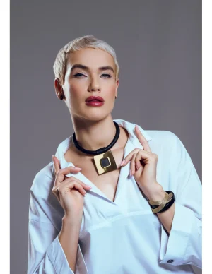 Moora Naszyjnik choker ze skóry oraz stali z kwadratem* Naszyjniki