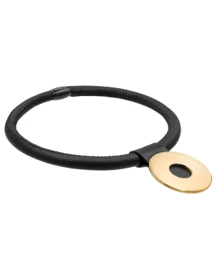 Moora Naszyjnik choker ze skóry oraz stali - pozłacane koło* Naszyjniki