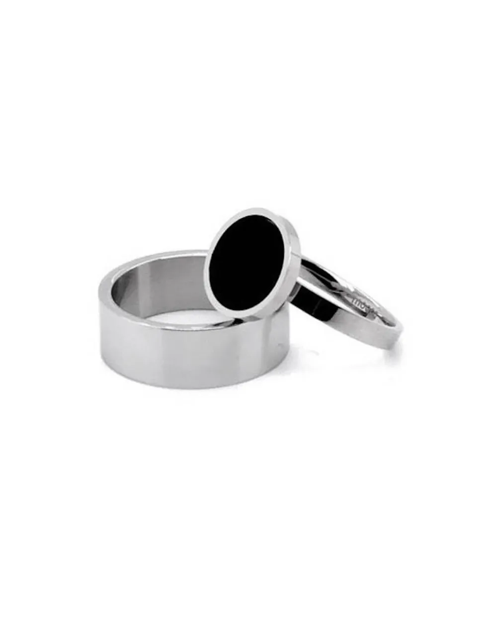 Moora Pierścionek 2w1 ze stali szlachetnej. Obrączka oraz pierścionek z czarnym oczkiem.* Pierścionki