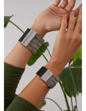 Moora Szeroka bransoleta ze skóry oraz błyszczącej stali* Bransolety