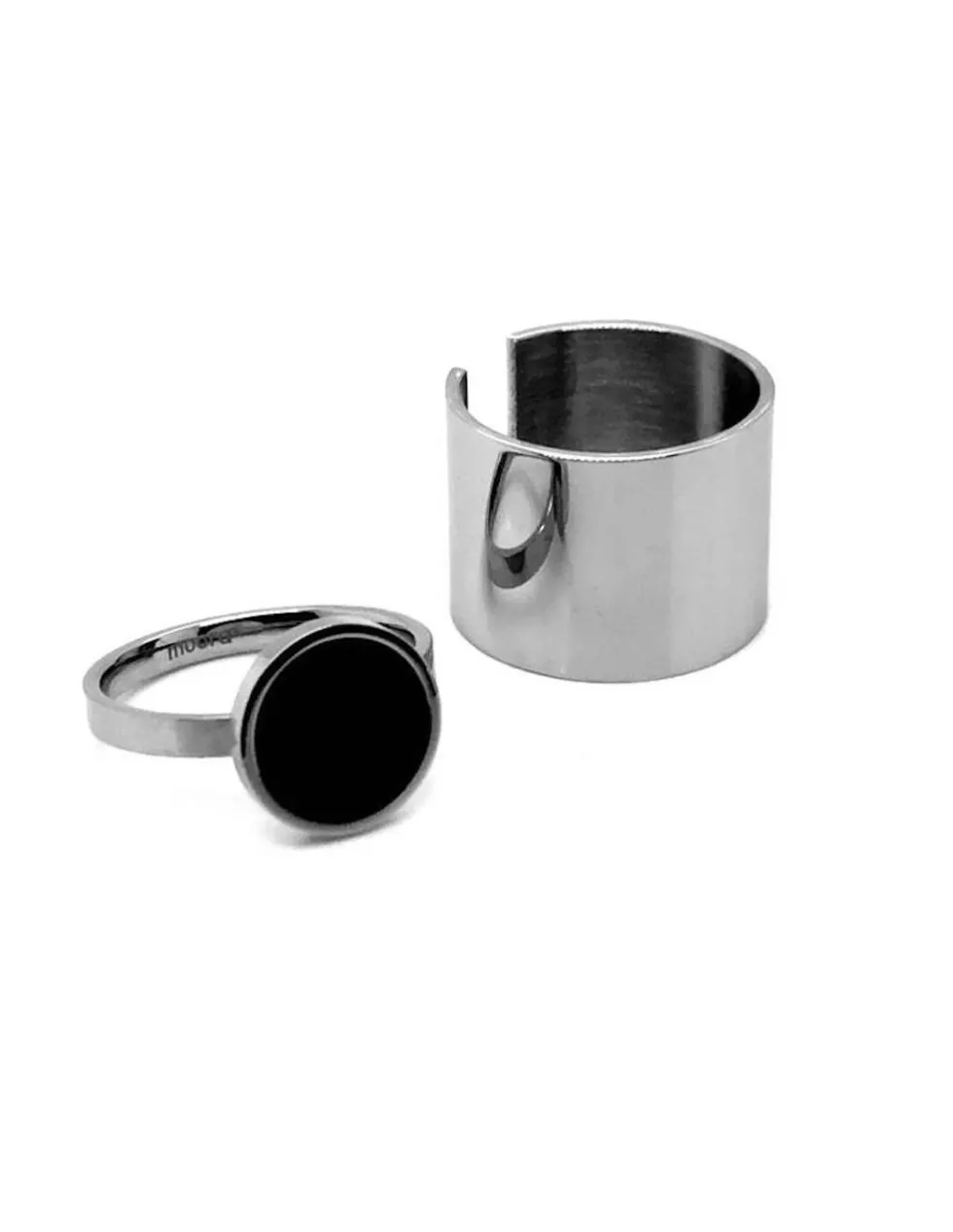 Moora Szeroka obrączka oraz pierścionek z czarnym oczkiem ze stali szlachetnej. Pierścionek 2w1.* Pierścionki